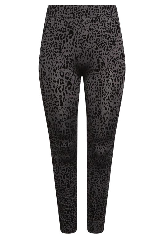 YOURS Plus Size Grey Flocked Leopard Print Leggings | Yours Clothing 5