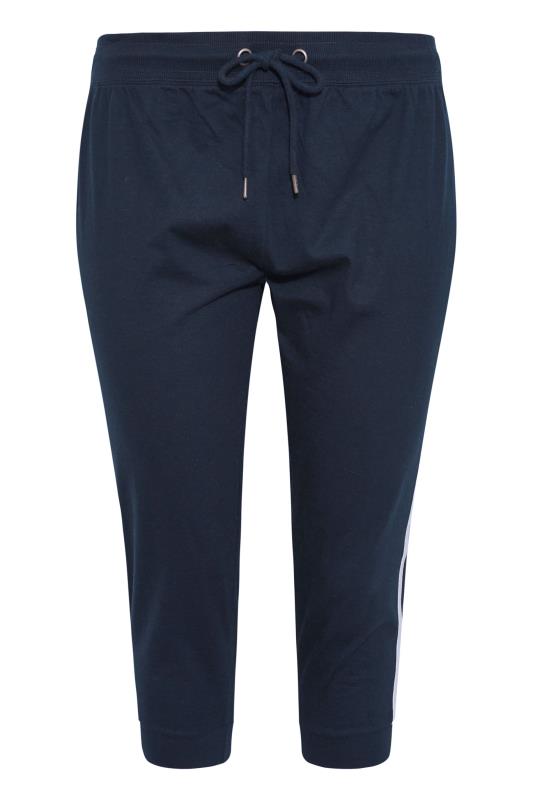 Plus Size Navy Blue Side Stripe Cropped Joggers | Yours Clothing 4