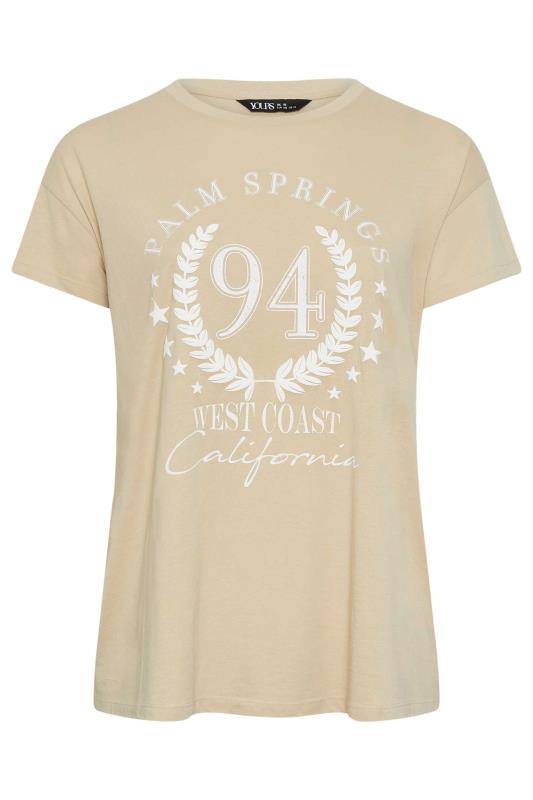 YOURS Plus Size Beige Brown 'Palm Springs' Slogan T-Shirt | Yours Clothing 5
