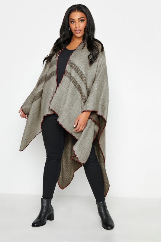 Plus Size  Beige Stripe Knitted Wrap Shawl