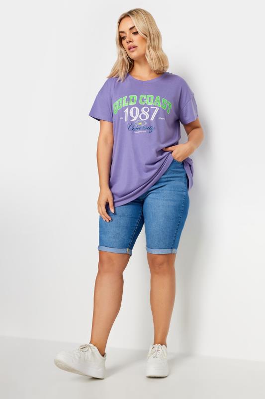 YOURS Plus Size Purple 'Gold Coast' Slogan T-Shirt | Yours Clothing 2