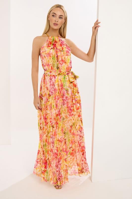 STAR Yellow Floral Metallic Pleated Dress | StarByJM 1