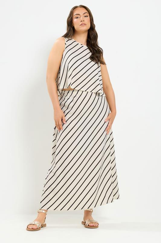YOURS Plus Size Cream Stripe Maxi Skirt | Yours Clothing 1