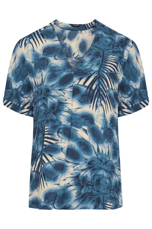 Plus Size Blue Leaf Print Pleat Front V-Neck Top | Yours Clothing 6