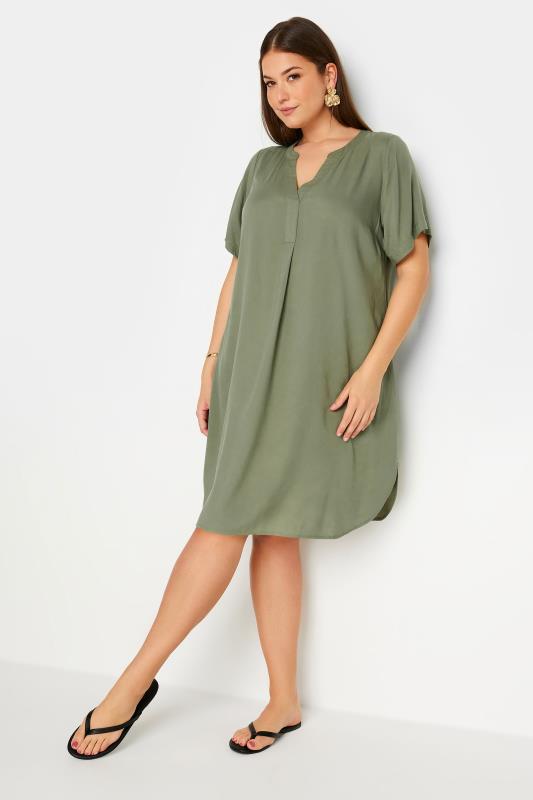 Yours Plus Size Khaki Green Tunic Dress | Yours Clothing 1