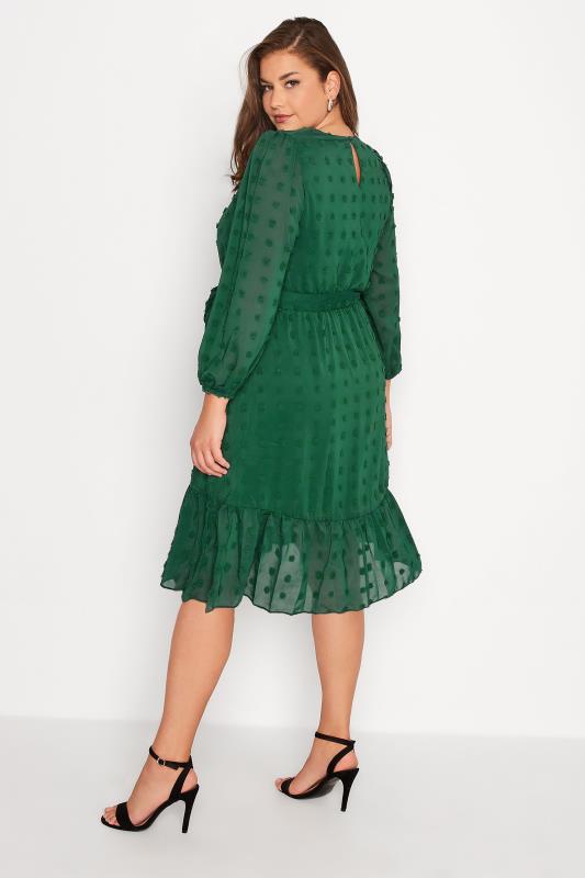Plus Size YOURS LONDON Green Dobby Puff Sleeve Dress | Yours Clothing 3
