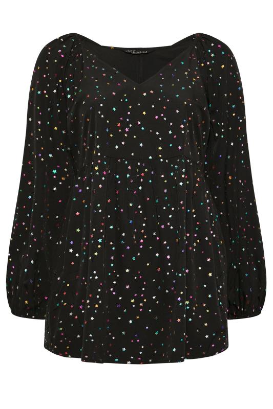 LIMITED COLLECTION Plus Size Black & Rainbow Star Peplum Blouse | Yours Clothing 7