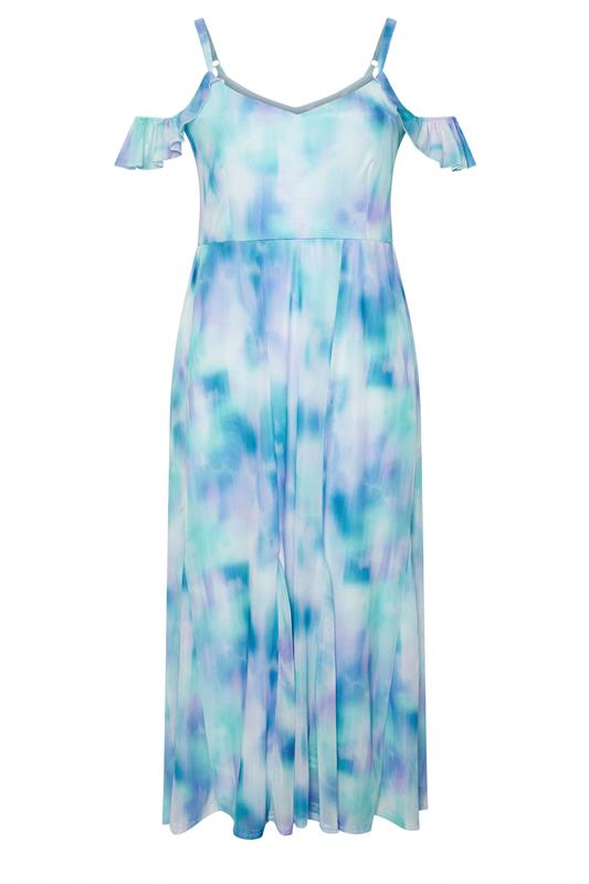 YOURS LONDON Plus Size Blue Abstract Colder Shoulder Dress | Yours Clothing 5