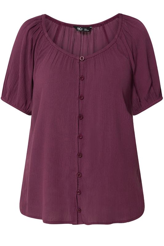 M&Co Petite Berry Purple Crinkle Short Sleeve Blouse | M&Co 5