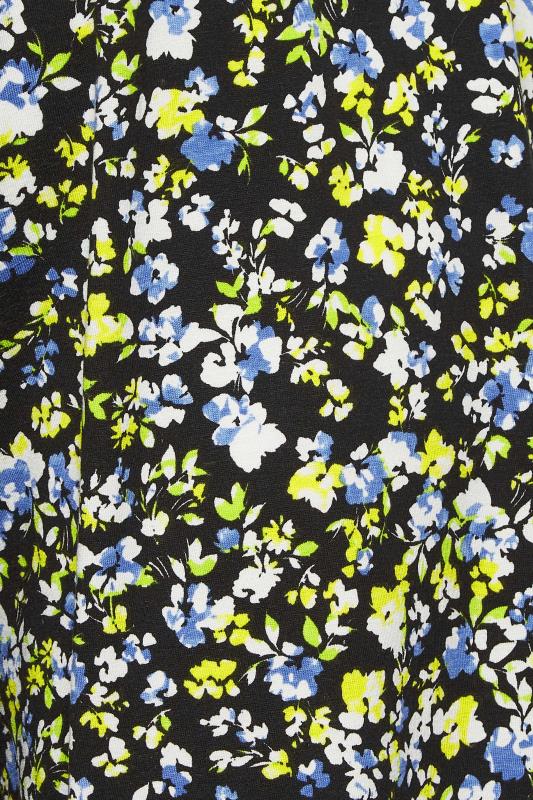 YOURS Plus Size Black & Blue Floral Print Pull On Shorts | Yours Clothing 4
