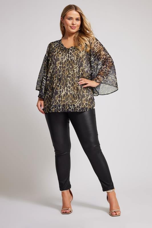 Plus Size  YOURS LONDON Curve Natural Brown Metallic Leopard Print Cape Blouse