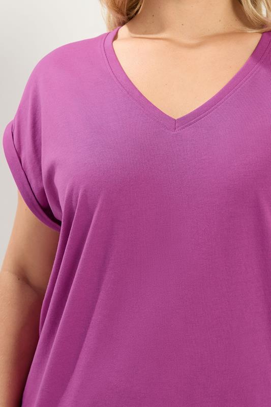 YOURS Plus Size Dark Purple V-Neck Basic T-Shirt | Yours Clothing 4