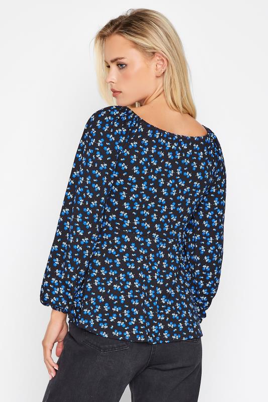 Petite Black & Blue Ditsy Print Ruched Top 4