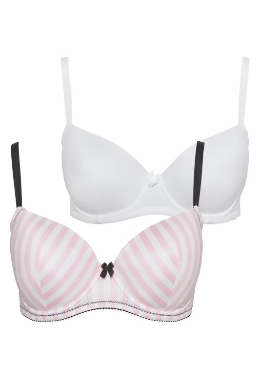 2 PACK Pink & White Stripe Padded T-Shirt Bras - Available In Sizes 38DD - 48G 6