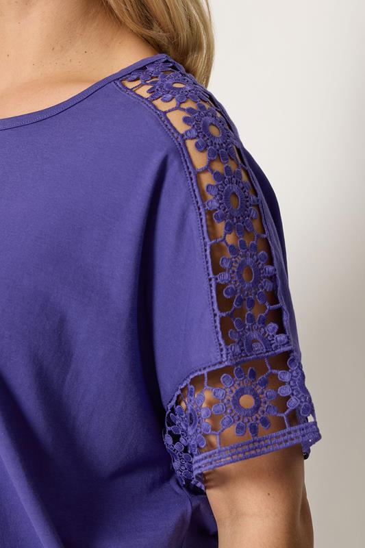 YOURS Plus Size Purple Crochet Sleeve T-Shirt | Yours Clothing 4
