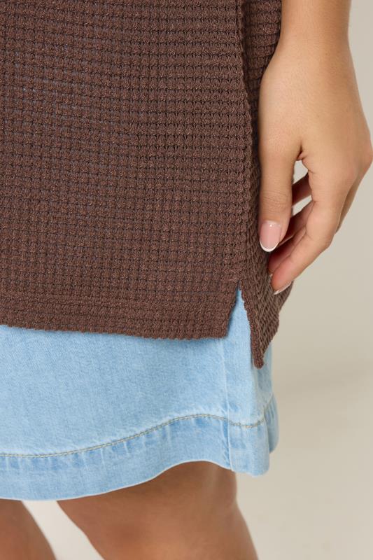 YOURS Plus Size Chocolate Brown Boxy Knitted T-Shirt | Yours Clothing 4