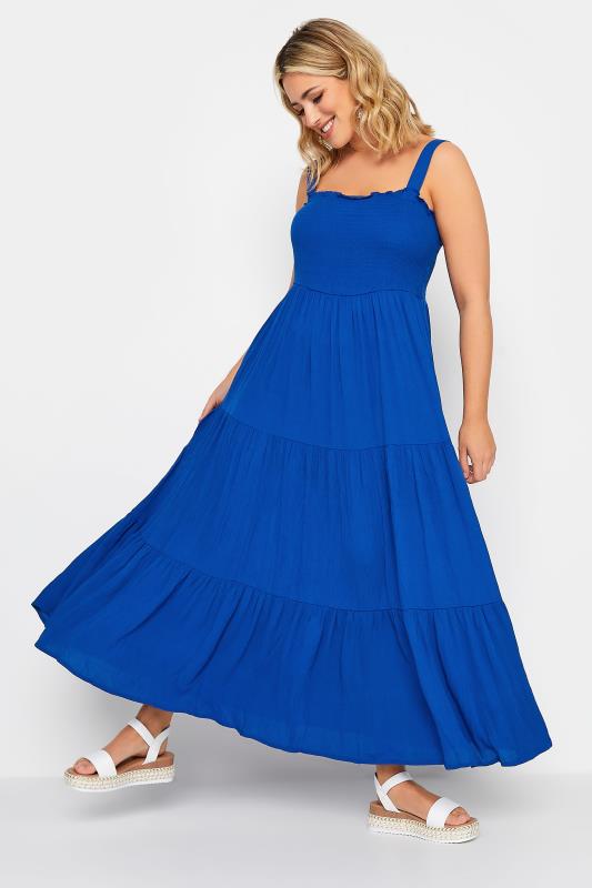 YOURS Plus Size Cobalt Blue Shirred Strappy Sundress | Yours Clothing  2