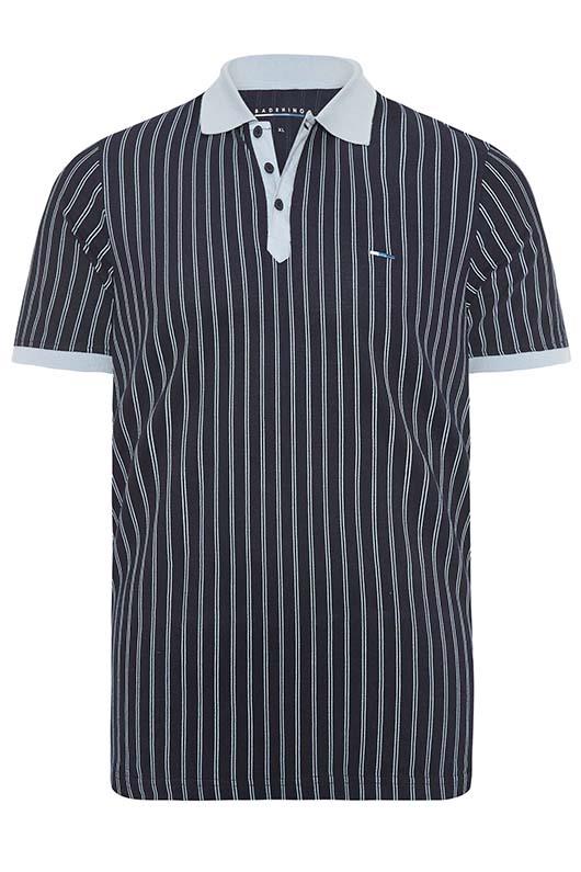 BadRhino Big & Tall Navy Blue Striped Polo Shirt 3