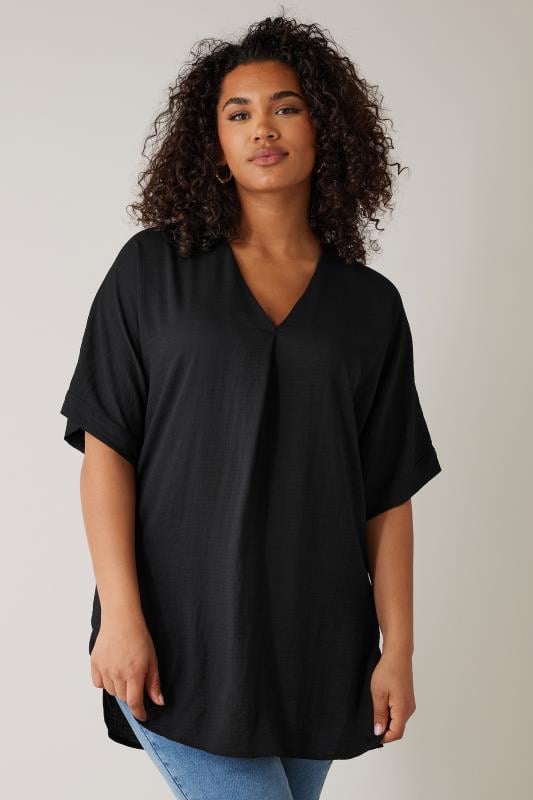  EVANS Curve Black Pleat Front Blouse