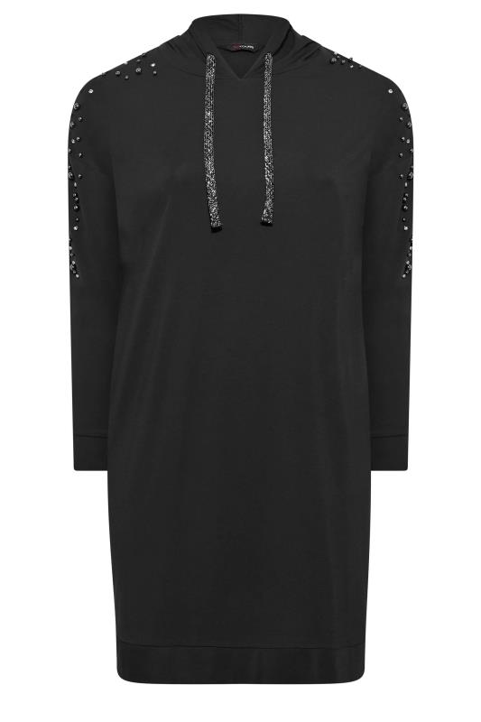 Plus Size Black Embellished Hoodie Dress | Yours Clothing 6