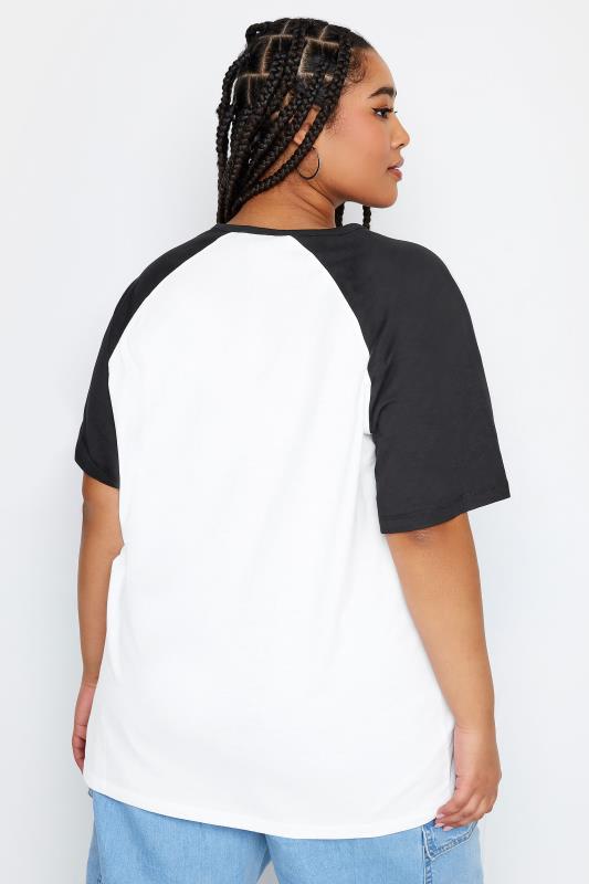 YOURS Plus Size Black & White Raglan Sleeve T-Shirt | Yours Clothing 3