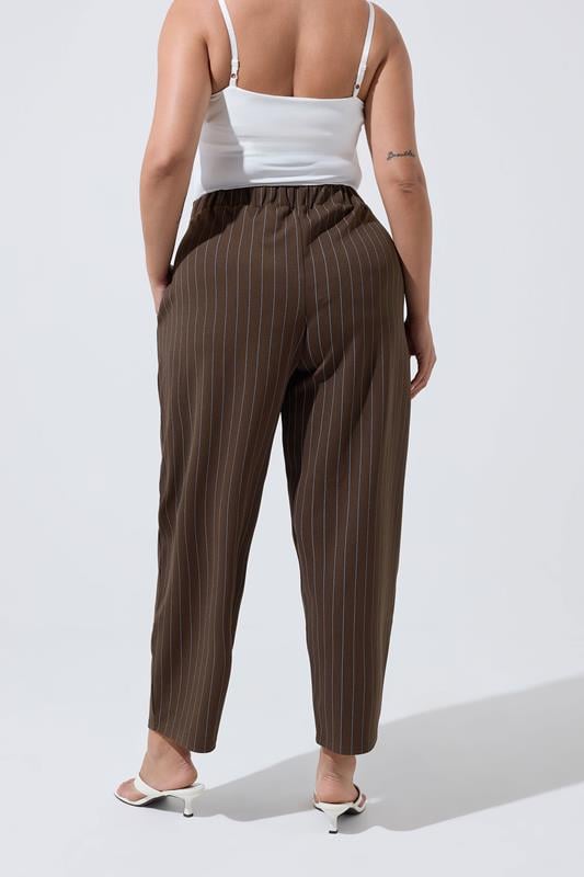LIMITED COLLECTION Plus Size Chocolate Brown & Blue Pinstripe Barrel Leg Trousers | Yours Clothing 2
