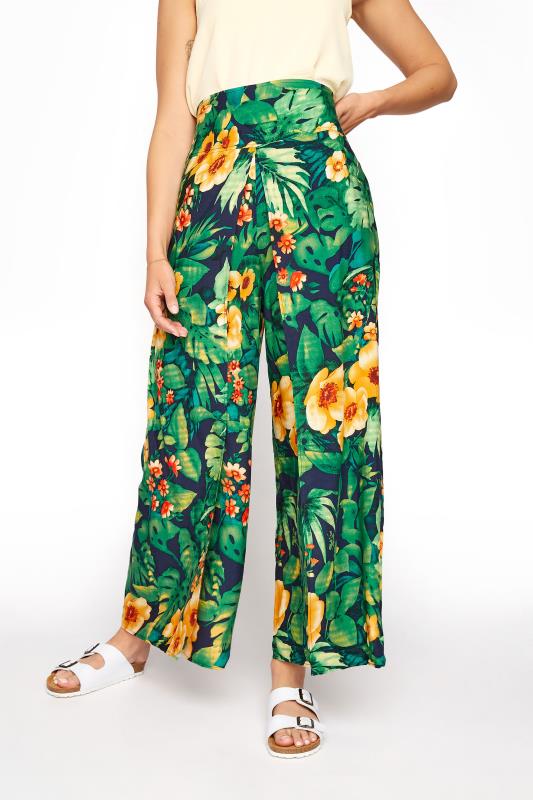 LTS Green Tropical Print Overlay Wide Leg Trousers_B.jpg