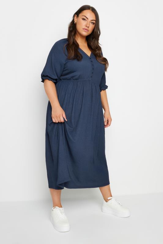 LIMITED COLLECTION Plus Size Navy Blue Textured Midaxi Dress | Yours Clothing  1