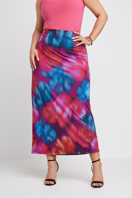 LIMITED COLLECTION Plus Size Pink Abstract Print Mesh Skirt | Yours Clothing 1