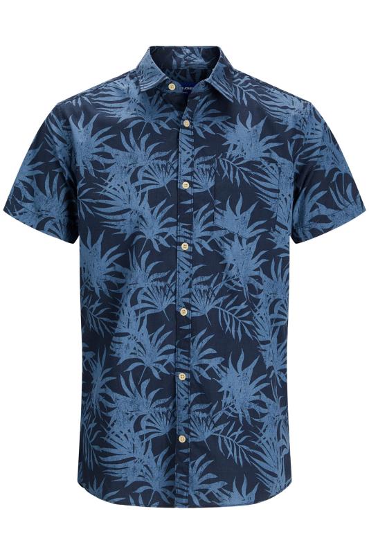  dla puszystych JACK & JONES Big & Tall Navy Blue Leaf Print Bloomer Shirt