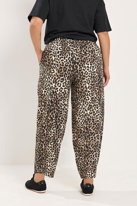 YOURS Plus Size Black Leopard Print Crinkle Barrel Trousers | Yours Clothing 2