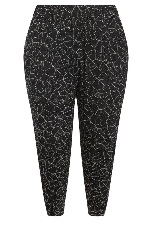 YOURS Plus Size Black Geometric Print Cropped Harem Joggers | Yours Clothing 5