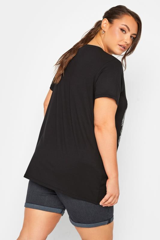 YOURS Curve Plus Size Black Stud Embellished Skull Print T-Shirt | Yours Clothing  3