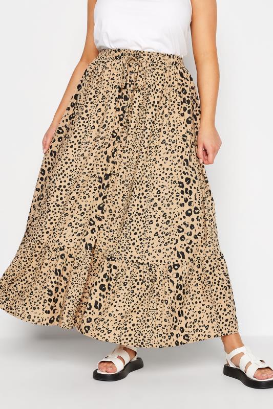 Plus Size Brown Animal Print Button Maxi Skirt | Yours Clothing 1