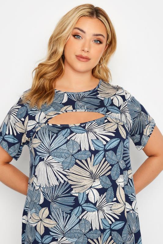 Plus Size Blue Floral Cut Out Top | Yours Clothing  4