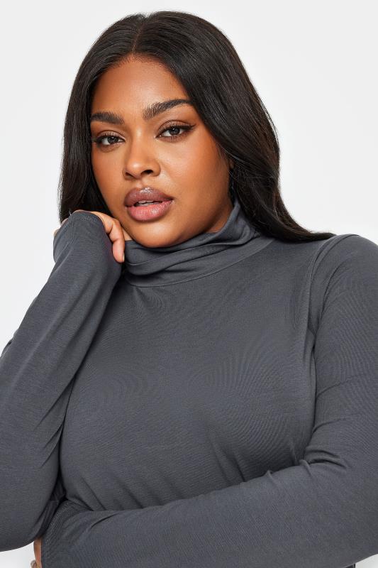 YOURS Plus Size Charcoal Grey Long Sleeve Turtle Neck Top | Yours Clothing 4