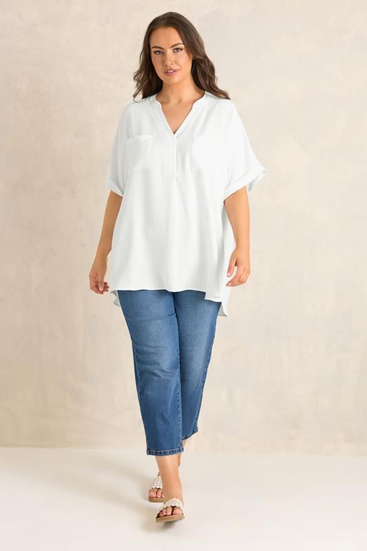 EVANS Plus Size White Short Sleeve Utility Blouse | Evans  2