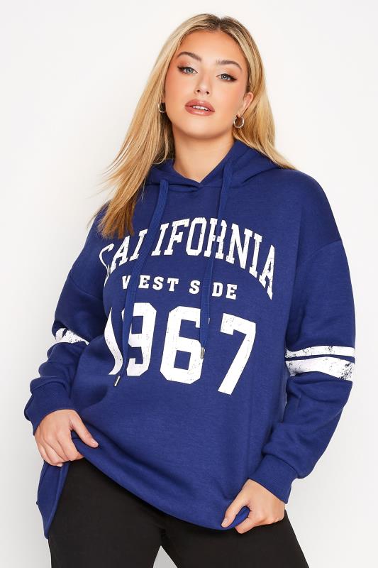 Plus Size Blue 'California' Slogan Hoodie | Yours Clothing 1