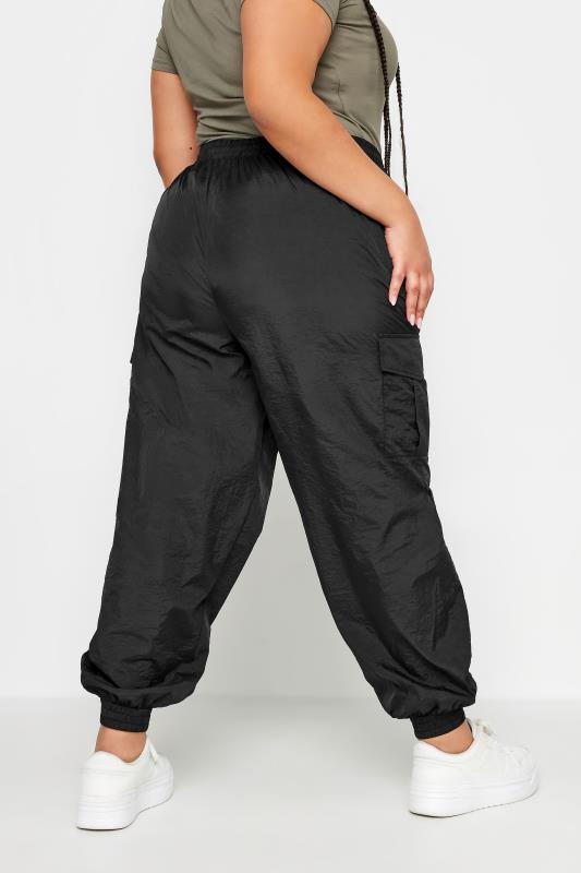 YOURS Plus Size Black Cargo Pocket Parachute Trousers | Yours Clothing 3