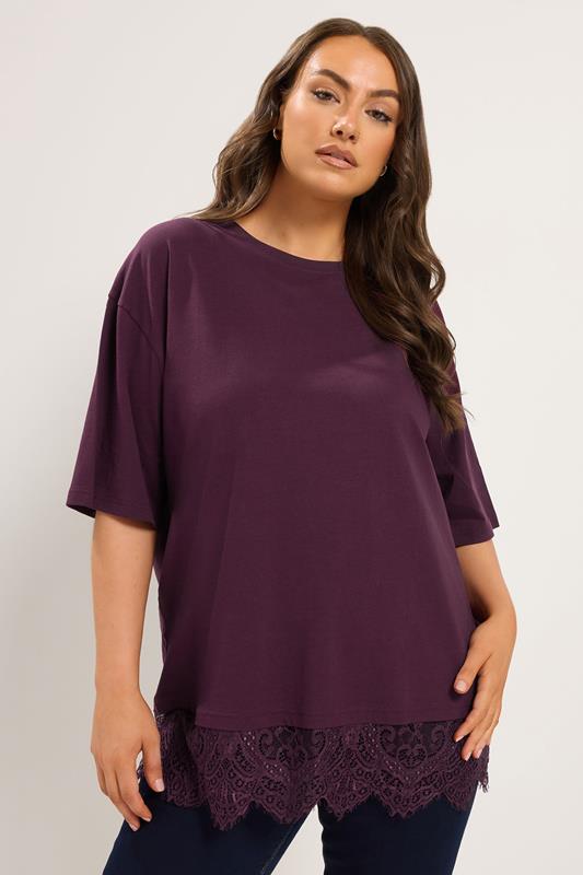  YOURS camiseta morada con bajo de encaje