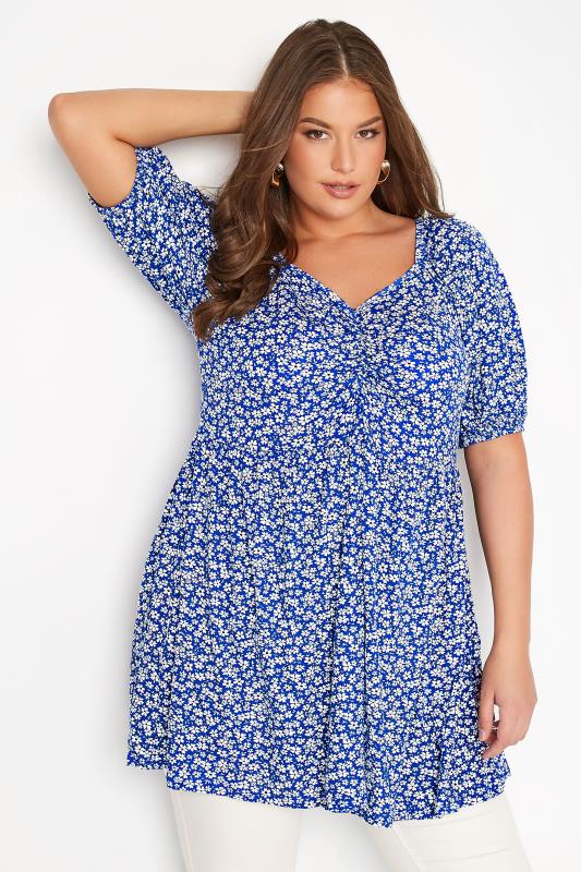 Curve Blue Floral Ruched Top 1