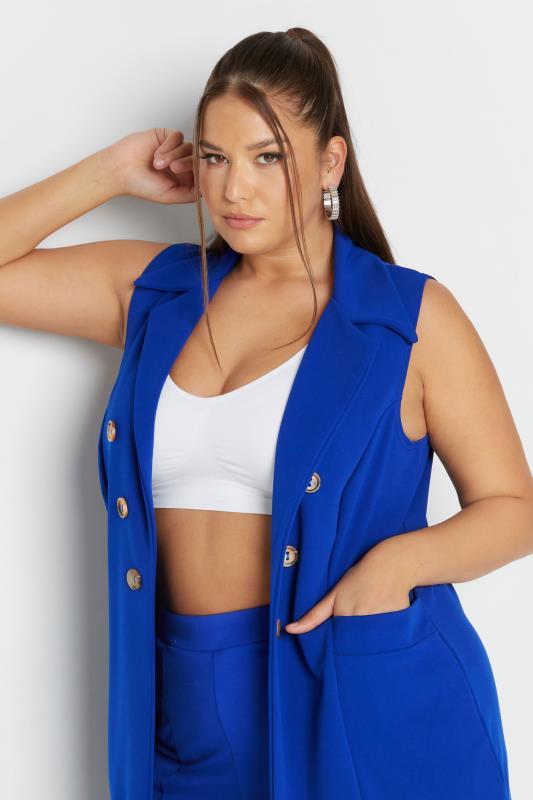 LIMITED COLLECTION Plus Size Cobalt Blue Button Front Sleeveless Blazer | Yours Clothing 4