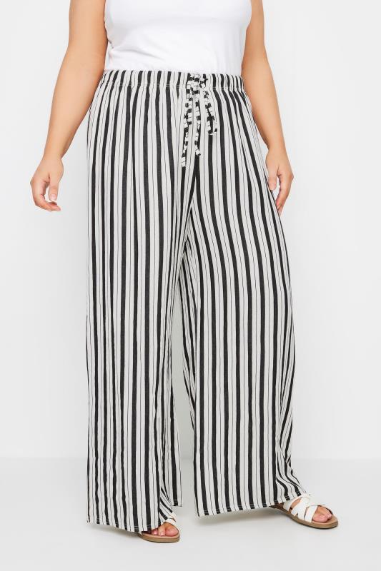 YOURS Plus Size White Stripe Wide Leg Linen Look Trousers | Yours Clothing 2
