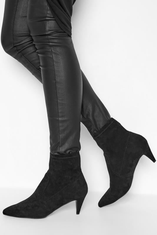 Tall  LTS Black Heeled Kitten Boots In Standard D Fit