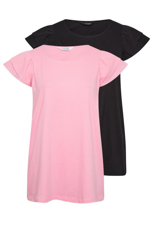 YOURS Curve Plus Size 2 PACK Pink Frill Sleeve T-Shirts | Yours Clothing  6