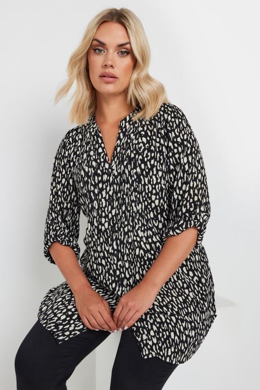 Plus Size  YOURS Curve Black Leopard Print Pintuck Blouse