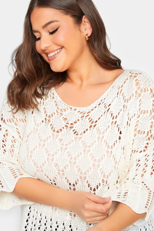 YOURS Plus Size Curve White Crochet Jumper | Yours Clothing  5