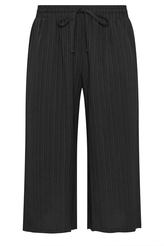 YOURS Plus Size Black Textured Crop Trousers | Yours Clothing 5