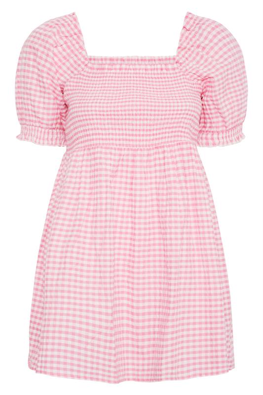Plus Size Pink Gingham Shirred Top | Yours Clothing 5