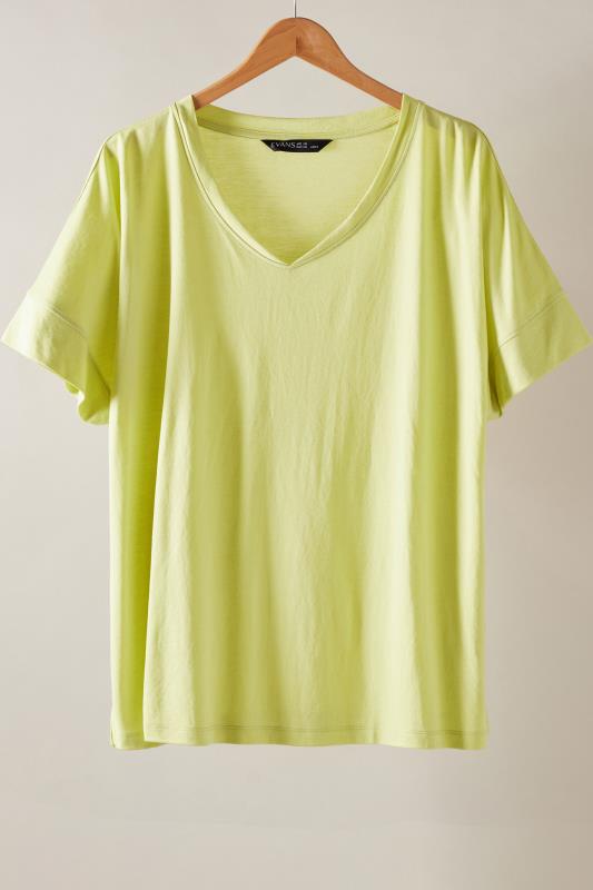 EVANS Plus Size Chartreuse Green V-Neck Modal Rich T-Shirt | Evans 5